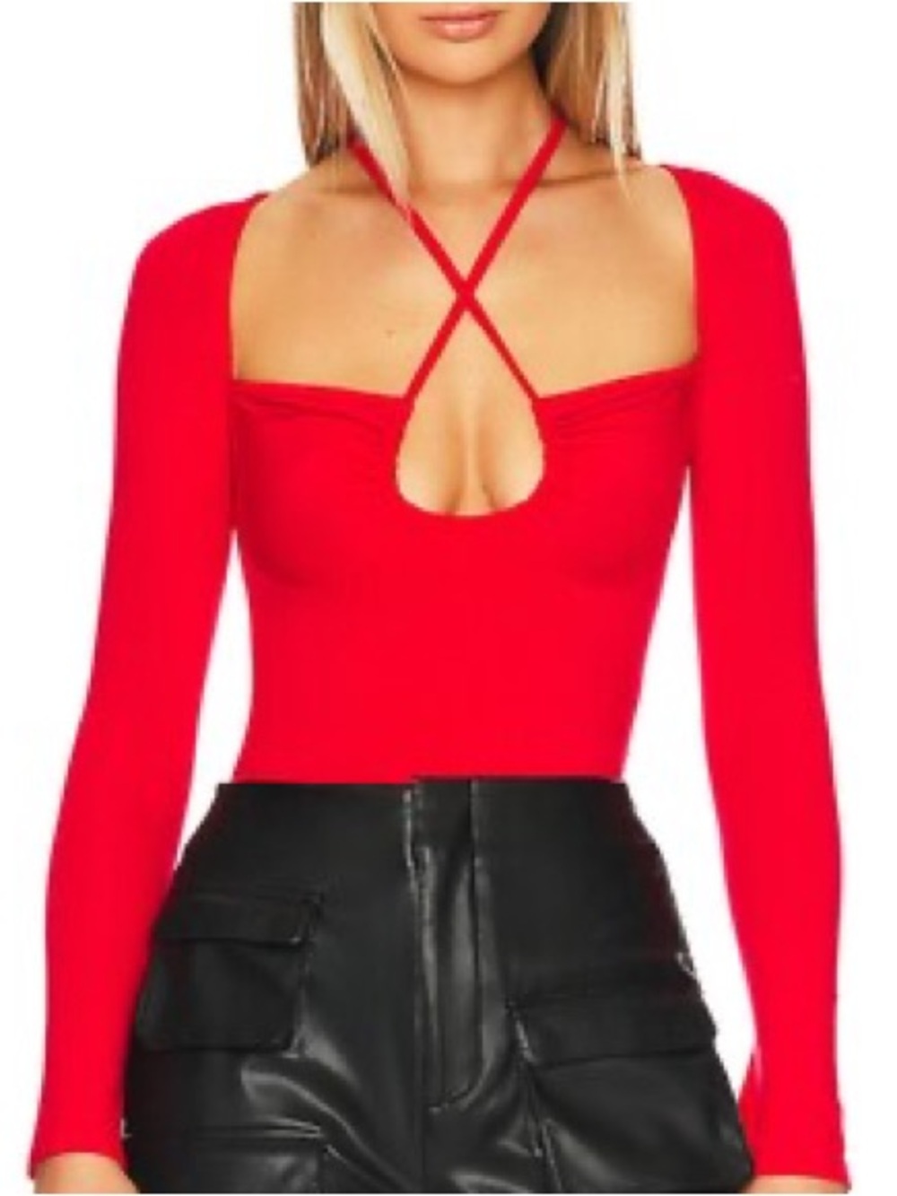 Superdown Storme Bodysuit Red Long-Sleeve Strappy Cutout Bodysuit - Women Intima